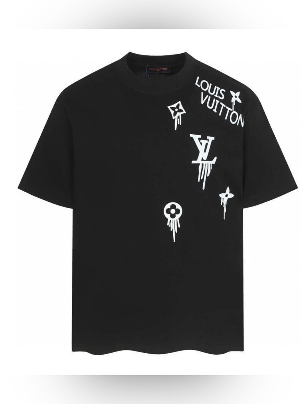 Louis Vuitton Black T-Shirt with White Drip LV Motifs